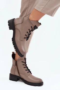 Ocieplane Botki Damskie Na Klocku Vinceza 58609 Szare