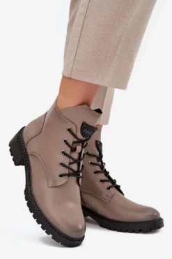 Ocieplane Botki Damskie Na Klocku Vinceza 58609 Szare