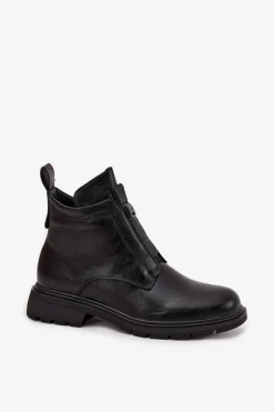 Ocieplane Botki Damskie Na Zamek Z Ozdobnym Detalem Czarne Roselle