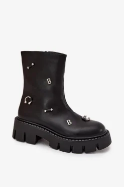 Ocieplane Botki Damskie Na Zamek Z Ozdobami Czarne Thavira