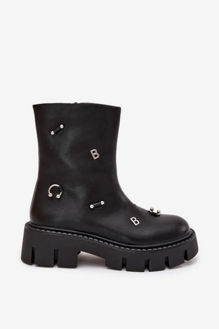 Ocieplane Botki Damskie Na Zamek Z Ozdobami Czarne Thavira