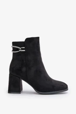 Ocieplane Botki Damskie Na Słupku Eko Zamszowe Czarne Saivia