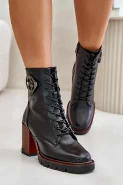 Ocieplane Botki Damskie Na Słupku Vinceza 58359 Czarne