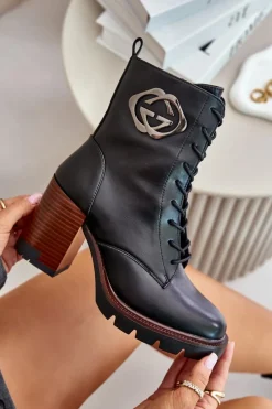 Ocieplane Botki Damskie Na Słupku Vinceza 58359 Czarne