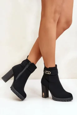 Ocieplane Botki Damskie Na Słupku Na Zamek Czarne Narielis