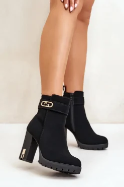Ocieplane Botki Damskie Na Słupku Na Zamek Czarne Narielis