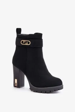 Ocieplane Botki Damskie Na Słupku Na Zamek Czarne Narielis