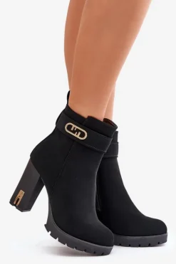 Ocieplane Botki Damskie Na Słupku Na Zamek Czarne Narielis