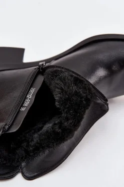 Ocieplane Botki Damskie Na Klocku Czarne Delmira