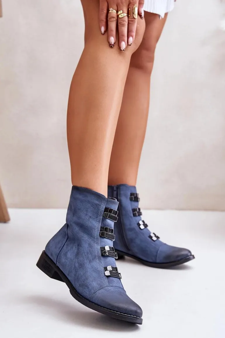 Ocieplane Botki Damskie Na Zamek Niebieskie Evalith