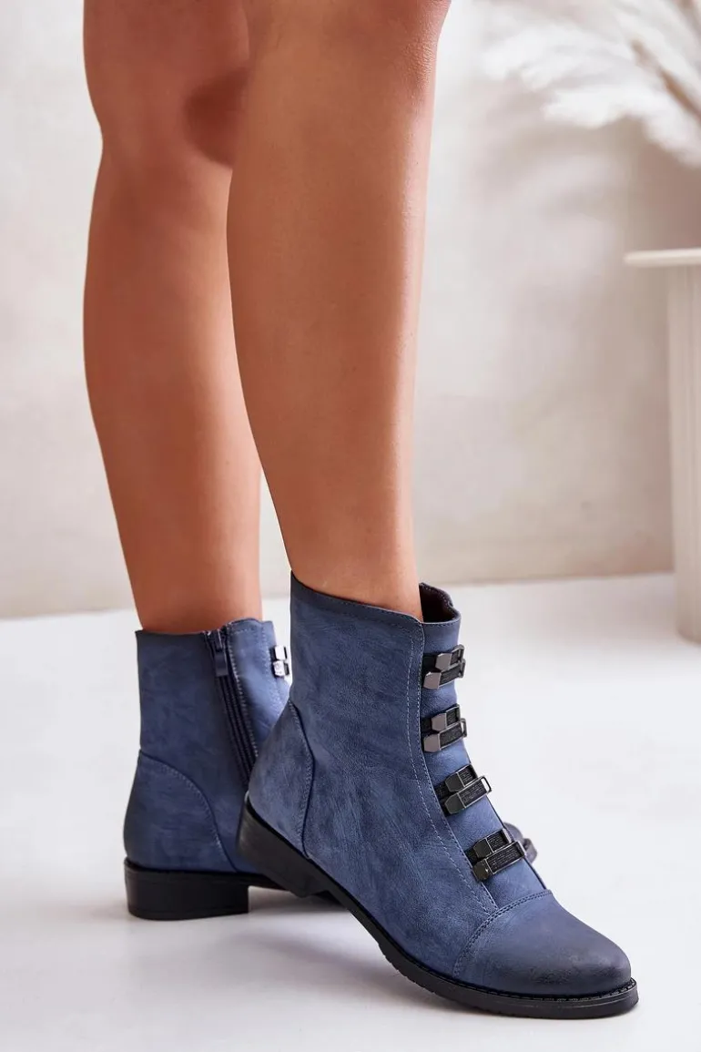 Ocieplane Botki Damskie Na Zamek Niebieskie Evalith