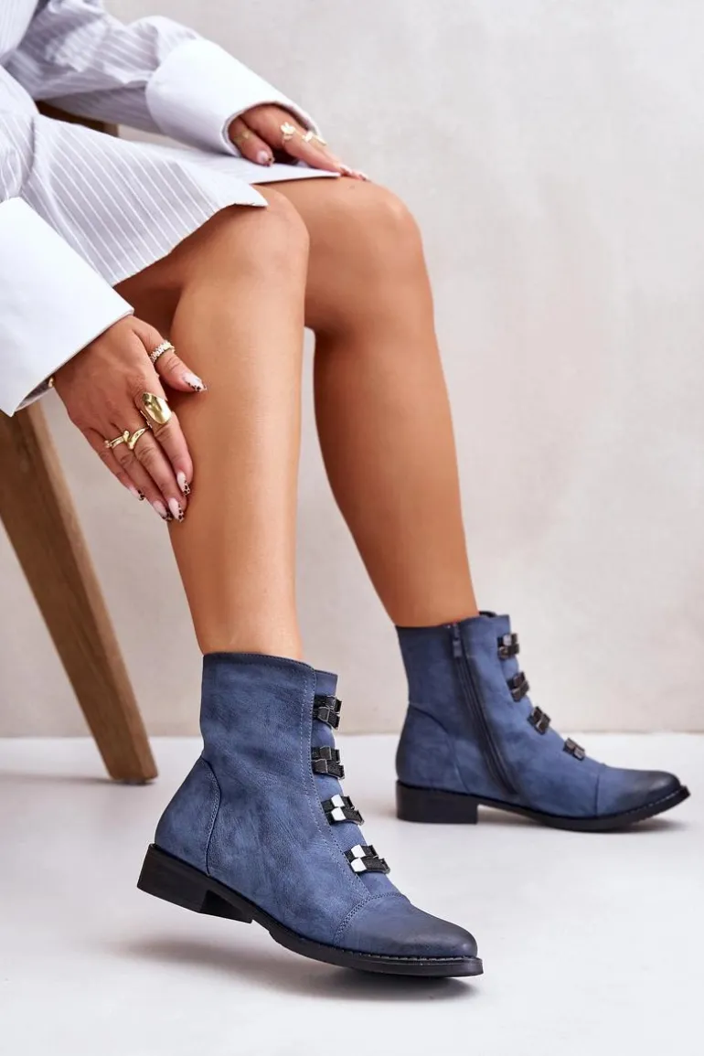 Ocieplane Botki Damskie Na Zamek Niebieskie Evalith