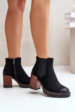 Ocieplane Botki Damskie Na Słupku Z Eko Zamszu Vinceza 58356 Czarne
