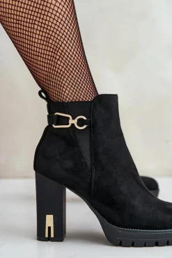 Ocieplane Botki Damskie Na Wysokim Obcasie Słupku Czarne Terisanna