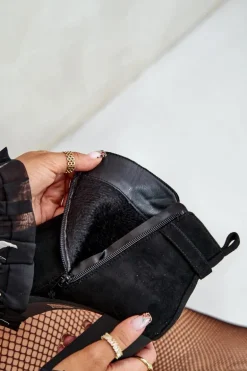 Ocieplane Botki Damskie Na Wysokim Obcasie Słupku Czarne Terisanna