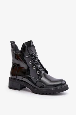 Ocieplane Botki Damskie Na Niskim Obcasie Lakierowane Vinceza 58136 Czarne