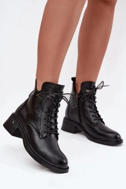 Ocieplane Botki Damskie Na Klocku Vinceza 58602 Czarne