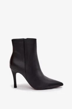 Ocieplane Botki Damskie Na Szpilce Eko Skórzane Czarne Nolisse