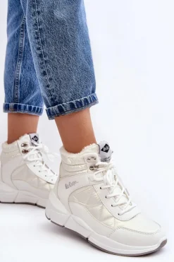 Ocieplane Botki Damskie Na Platformie Lee Cooper LCJ-23-44-1983L Białe