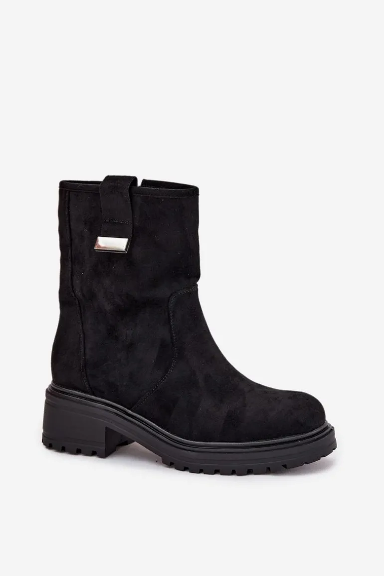 Ocieplane Botki Damskie Na Niskim Obcasie Czarne Mirellea