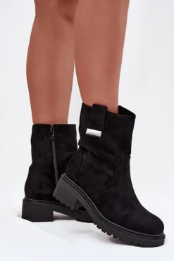 Ocieplane Botki Damskie Na Niskim Obcasie Czarne Mirellea