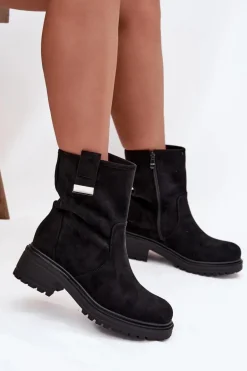 Ocieplane Botki Damskie Na Niskim Obcasie Czarne Mirellea