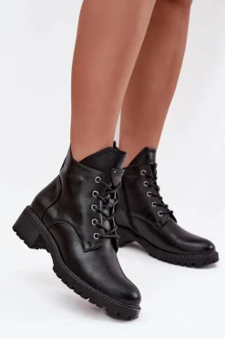 Ocieplane Botki Damskie Na Klocku Vinceza 58609 Czarne