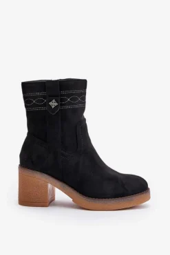 Ocieplane Botki Damskie Na Obcasie Słupku Czarne Vailia