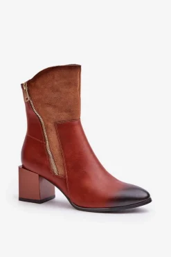 Ocieplane Botki Damskie Na Obcasie Słupku Brązowe Relabina