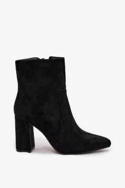 Ocieplane Botki Damskie Na Słupku Z Eko Zamszu Czarne Pralina