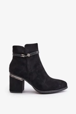 Ocieplane Botki Damskie Na Słupku Z Ozdobnym Paskiem Vinceza 16446 Czarne