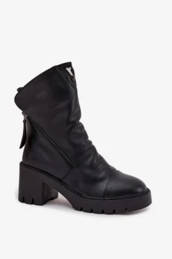 Ocieplane Botki Damskie Na Masywnym Obcasie Z Podwójnym Zamkiem Vinceza 58605 Czarne