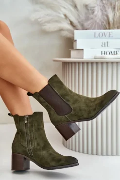 Ocieplane Botki Damskie Na Słupku Ciemnozielone Radeya