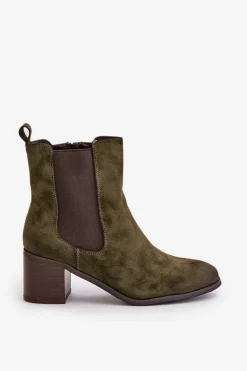 Ocieplane Botki Damskie Na Słupku Ciemnozielone Radeya