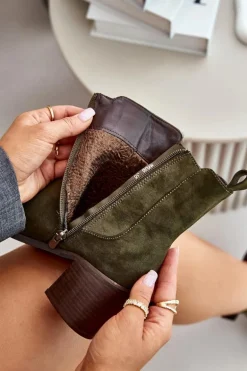 Ocieplane Botki Damskie Na Słupku Ciemnozielone Radeya