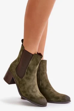 Ocieplane Botki Damskie Na Słupku Ciemnozielone Radeya