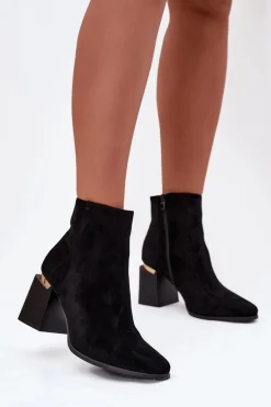 Ocieplane Botki Damskie Na Słupku Z Eko Zamszu Czarne Brivelle