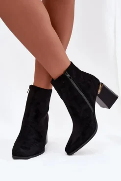 Ocieplane Botki Damskie Na Słupku Z Eko Zamszu Czarne Brivelle