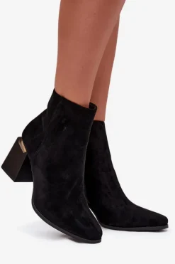 Ocieplane Botki Damskie Na Słupku Z Eko Zamszu Czarne Brivelle