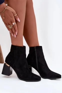 Ocieplane Botki Damskie Na Słupku Z Eko Zamszu Czarne Brivelle