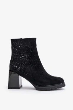 Ocieplane Botki Damskie Na Słupku Ze Zdobieniem D&A MR880-130 Czarne