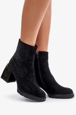 Ocieplane Botki Damskie Na Słupku Ze Zdobieniem D&A MR880-130 Czarne