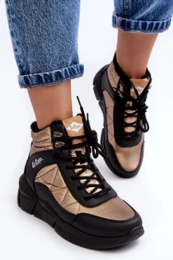 Ocieplane Botki Damskie Na Platformie Lee Cooper LCJ-23-44-1986L Złote