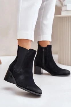 Ocieplane Botki Damskie Na Słupku Czarne Radeya