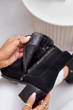 Ocieplane Botki Damskie Na Słupku Czarne Radeya