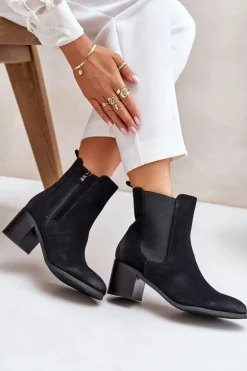 Ocieplane Botki Damskie Na Słupku Czarne Radeya