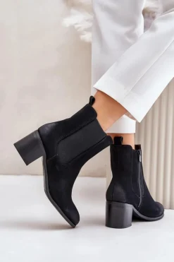 Ocieplane Botki Damskie Na Słupku Czarne Radeya