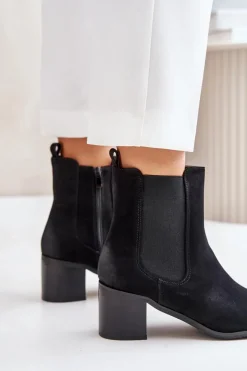 Ocieplane Botki Damskie Na Słupku Czarne Radeya