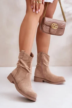 Ocieplane Botki Damskie Z Marszczeniem I Zdobieniem Beżowe Etteara