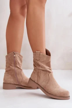 Ocieplane Botki Damskie Z Marszczeniem I Zdobieniem Beżowe Etteara